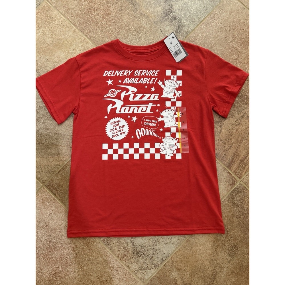 Women's Disney Toy Story Red Pizza Planet Short Sleeve T-Shirt Size Small NWT - Picture 1 of 4